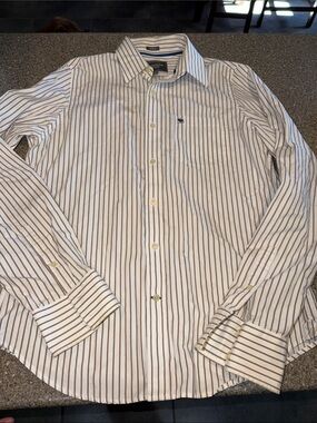 Abercrombie & Fitch White Button-Down Shirt with Brown Stripes
